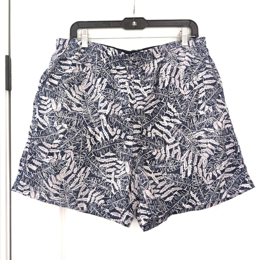 LL Bean Swim Trunks Men's L Supplex Blue Leaf Print Mesh Lined Shorts Tropical